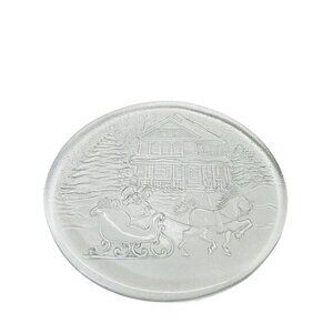 Etched Glass Winter Plate Santa & Horse Drawn Sleigh Scene Holiday Decor 12.5”